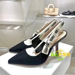 Di­or迪­奥24春夏新款布面字母织带尖头小猫跟凉鞋高跟鞋女鞋