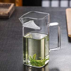 加厚玻璃公道杯绿茶泡茶器泡茶壶耐热方形月牙过滤茶漏一体分茶器