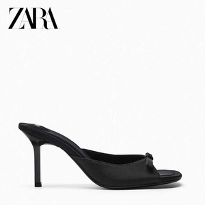 2024年夏季ZARA穆勒鞋高跟细跟蝴蝶结凉鞋女气质一脚蹬凉拖鞋露趾