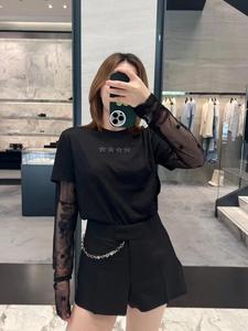 代购Givenchy/纪梵希星星图案黑色网纱拼接假两件长袖T恤上衣女