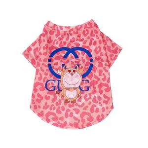 宠物猫咪狗狗衣服春夏薄款小型犬雪纳瑞泰迪法斗粉色豹纹T恤短袖