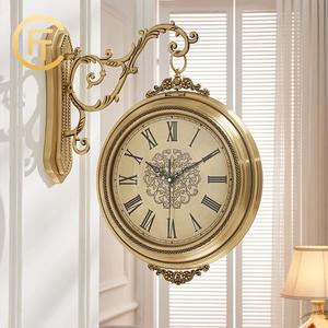 积匠黄铜双面欧式挂钟大轻奢钟表家用客厅号美式时钟创意两面钟表