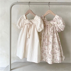 2024新款韩版夏装新款洋装 女童宝宝泡泡袖甜美碎花方领洋装