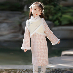 洋气高端女童旗袍两件套冬季加绒加厚儿童日常过年拜年服童装裙子