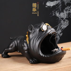 拙乐创意烟灰缸恶霸犬烟灰缸可爱创意陶瓷大号烟灰缸带盖个性潮流