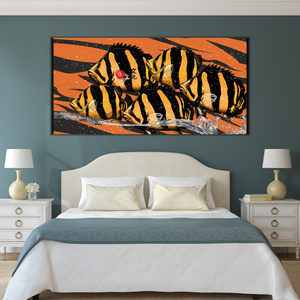 虎鱼装饰画泰虎带框平面油画布喷绘客厅魟鱼画龙鱼画观赏鱼壁画