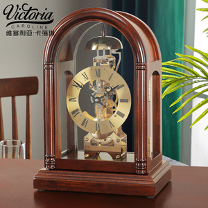 欧式实木机械座钟复古桌面装饰摆件北极星摇摆钟家用玄关坐钟饰品