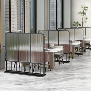 餐厅可移动不锈钢玻璃隔断饭店火锅城卡座包间铁艺屏风免打孔安装