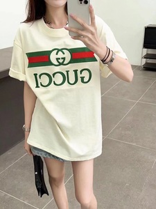 Gucci/古驰 T恤上衣男女24夏季新款彩色绿色字母印花logo圆领短