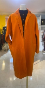 当季流行长款字版型橙色双面羊绒大衣高占比80%羊绒双侧大兜