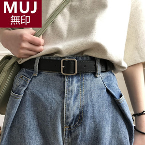 无印MUJJ日系凹造型pu方扣腰带男女生通用款宽皮带时尚牛仔裤带潮