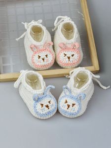 春秋婴儿毛线软底鞋子新生宝宝针织鞋0-1岁兔子耳朵白色学步前鞋