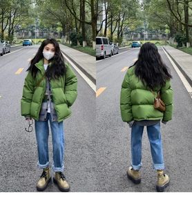 哥弟绿色羽绒服女短款加厚2023年新款韩版潮牌宽松面包服外套冬装