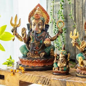 异丽泰国全铜工艺品象神摆件纯铜印度湿婆象鼻神泰式客厅装饰品