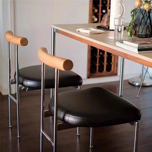 中古餐椅2023新款设计师高级感家用软包复古侘寂风不锈钢实木椅子