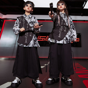 少儿街舞潮服中国风演出服国潮马甲男女孩hiphop表演服装古风潮牌