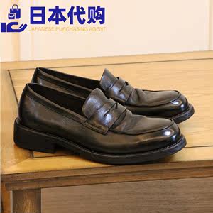 日本购马皮鞋复古水洗固特异男士大头便士乐福休闲翘头厚底手工鞋