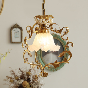 法式欧式复古全铜珍珠小吊灯卧室床头过道玄关衣帽间走廊餐厅灯具