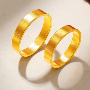 999足金戒指男女黄金情侣对戒磨砂素圈结婚指环一对520送女友礼物