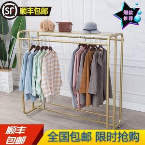 服装店双排中岛架落地式双杠衣架展示架男女童装店金色挂衣服货架