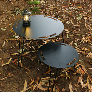 户外折叠桌便携式圆桌超轻黑化金属城市露营桌室内小茶几轻量化桌