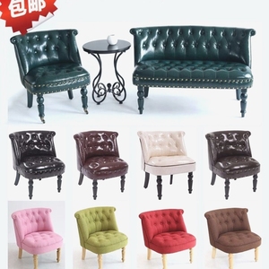 欧式小沙发椅单人沙发欧式复古皮布艺时尚小户型卧室客厅美甲服装