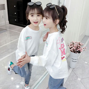 巴拉巴柆韩系100% 纯棉女童外穿T恤儿童中大童长袖小学生春秋季宽