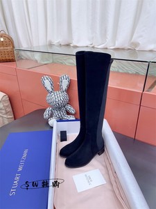 法国直邮Stuart Weitzman/SW鞋长筒皮靴平底过膝长靴女粗跟弹力靴