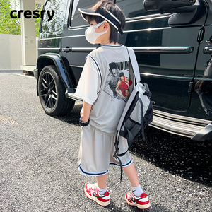 韩国CRESRY童装潮牌男童运动套装2024新款中大童夏季速干篮球衣服