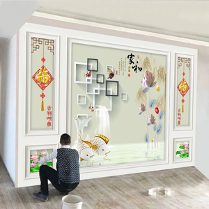中式18d浮雕家和富贵电视背景墙布8d现代简约客厅墙纸5d大气壁画