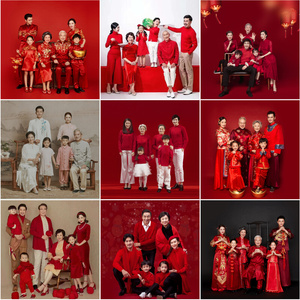 全家福摄影服装影楼拍照六口亲子装中国风新年红儿童摄影主题服装