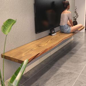 客厅简约现代原木挂墙电视柜整块实木一字隔板小户型悬空实木板