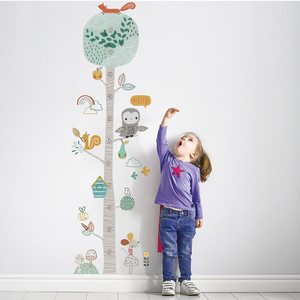 INS北欧彩色森林动物树身高贴墙贴画儿童房幼儿园创意装饰墙贴