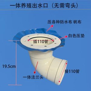 新款刀刮帆布养殖水蛭牛蛙锦鲤排污一体法兰鱼马桶通用配件出水口