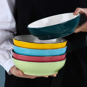 【可盘可碗】5色陶瓷盘子家用菜盘深汤盘加厚加深圆形餐具水果盘