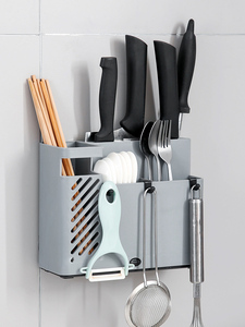 居家家壁挂式筷子篓刀架一体厨房快勺子收纳盒置物架家用筷笼筷筒