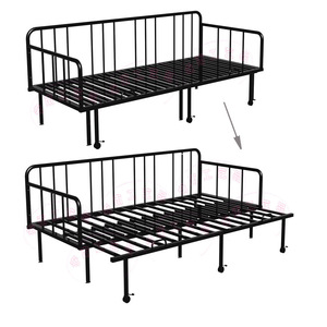 推拉式铁艺两用沙发床架  伸缩拉出双人床 避开墙角踢脚线