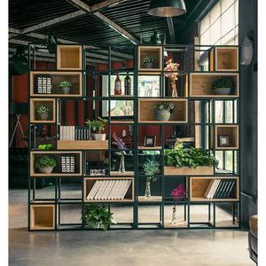 美式铁艺复古隔断置物架客厅书架格子架实木盒子架屏风展示loft架