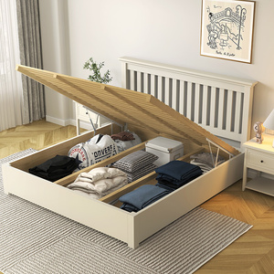 促美式床实木床北欧18米约15米双人床主卧室高箱白色储物床