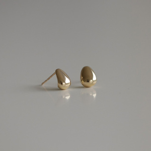 S925 Silver needle cute fat little golden bean earrings