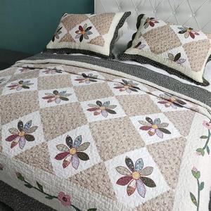 四季新品床盖三件套棉布平纹外貿花色欧美风被子绗缝被床上用品