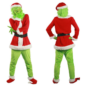 欧美圣诞节衣服饰成人儿童款绿毛怪格林奇服装面具头套派对服装