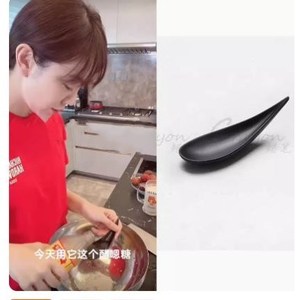 姜妍同款勺子密胺黑色仿瓷日式小勺塑料汤匙拉面米线家用汤勺餐厅