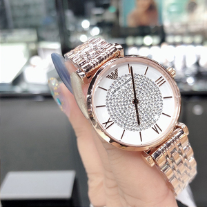Armani阿玛尼手表奢华满天星时尚镶钻钢带小表盘石英女表AR11244