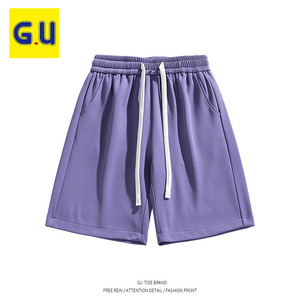 GU(服饰)旗舰店紫色短裤男女同款重磅情侣五分运动裤子沙滩裤潮牌