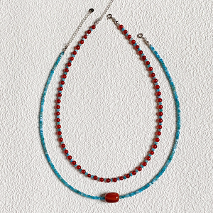 「biuboom」A级天然红玛瑙蓝磷灰项链复古叠戴串珠锁骨链新中式女