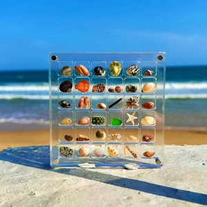 贝壳收纳盒亚克力正方形透明海边微石头标本展示收藏磁力收纳盒子