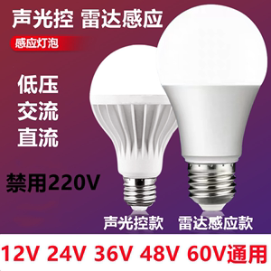 低压12V24V伏声光控LED灯泡36V人体雷达感应交流直流太阳能