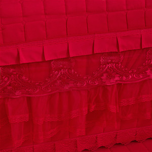 韩版大红色结婚庆夹棉纯色单品婚房蕾丝床裙款床罩床套三四件套