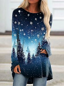 Autumn Snow Scene Pattern D Print Tops Long Sleeve T-Shirts